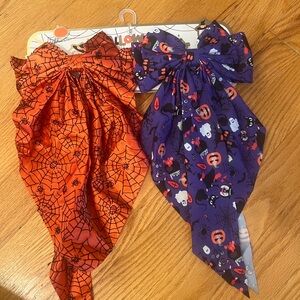 2 Halloween pumpkins spiders cats bows for hair Orange and Purple